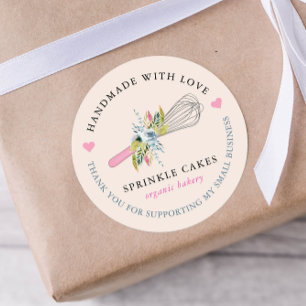 Watercolor Floral Whisk Bakery Thank You Classic R Round Sticker