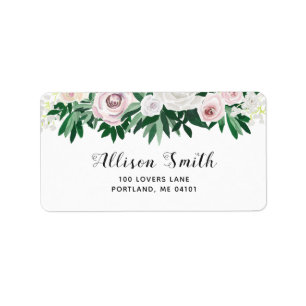 Watercolor Floral White And Green Address Labels