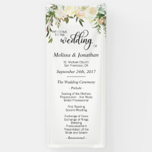 Watercolor Floral White Cream Wedding Program Banner