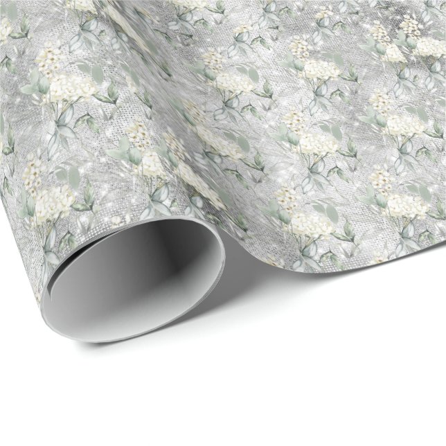 Watercolor Floral White Glitter look Wedding   Wrapping Paper (Roll Corner)