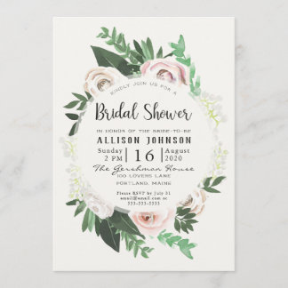 Watercolor Floral White Green Bridal Shower Card