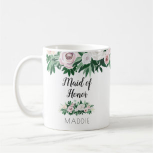 Watercolor Floral White Green Maid of Honour Favou Coffee Mug