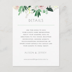 Watercolor Floral White Green Wedding details Invitation