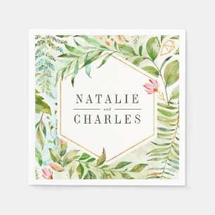 Watercolor Floral Wild Green Foliage Wedding Napkin