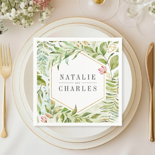 Watercolor Floral Wild Green Foliage Wedding Napkin