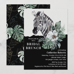 Watercolor Floral Wild Zebra Bridal Brunch Invitation