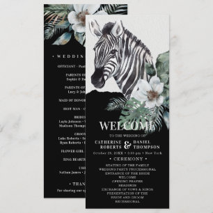 Watercolor Floral Wild Zebra Safari Wedding Programme