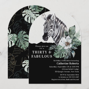 Watercolor Floral Wild Zebra Thirty 30th Birthday Invitation