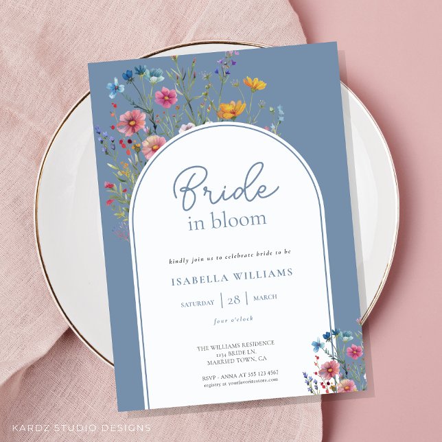 Watercolor Floral Wildflower Bridal Shower Invitation (Flat card Bridal Shower invitation shown in 5 x 7 in. )