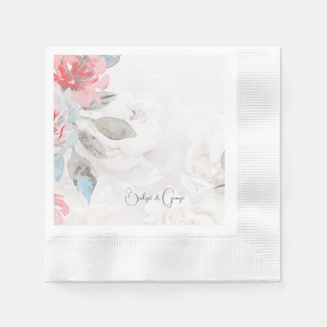 watercolor floral wildflower rose peony  wedding n napkin (Front)
