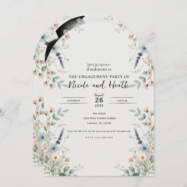 Watercolor Floral Wildflower Spring Engagement Invitation (Front/Back)