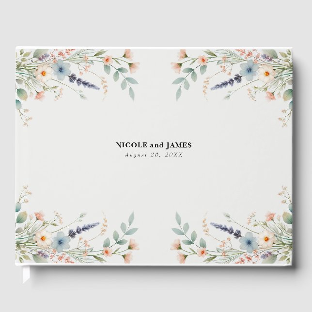 Watercolor Floral Wildflower Spring Wedding Guest Book (Front)