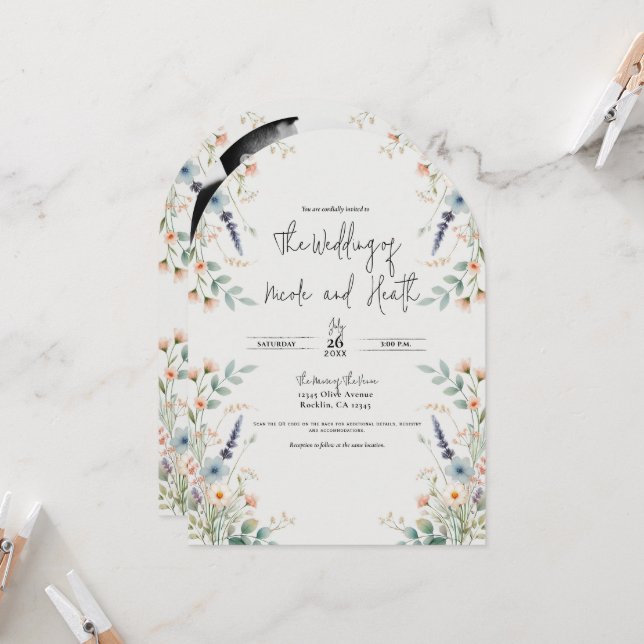Watercolor Floral Wildflower Spring Wedding Invitation (Front/Back In Situ)