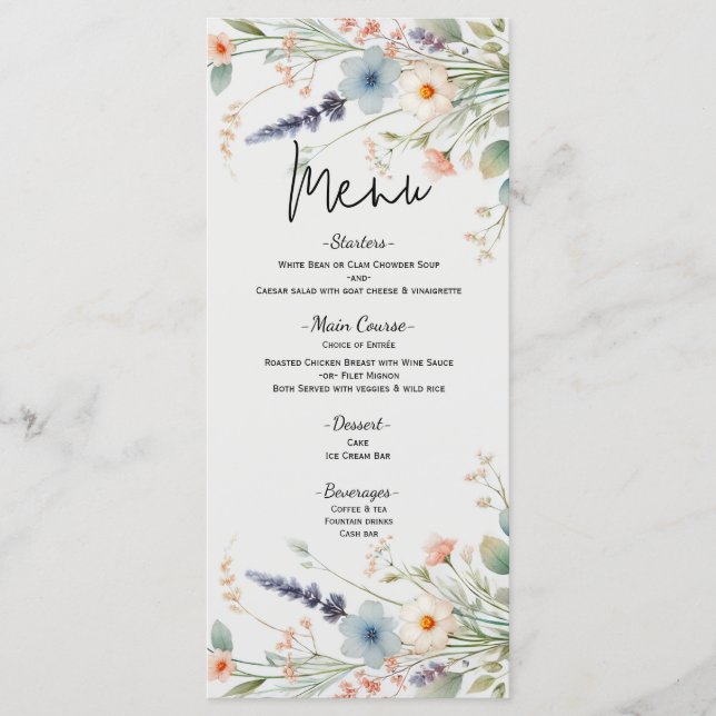 Watercolor Floral Wildflower Spring Wedding Menu (Front)