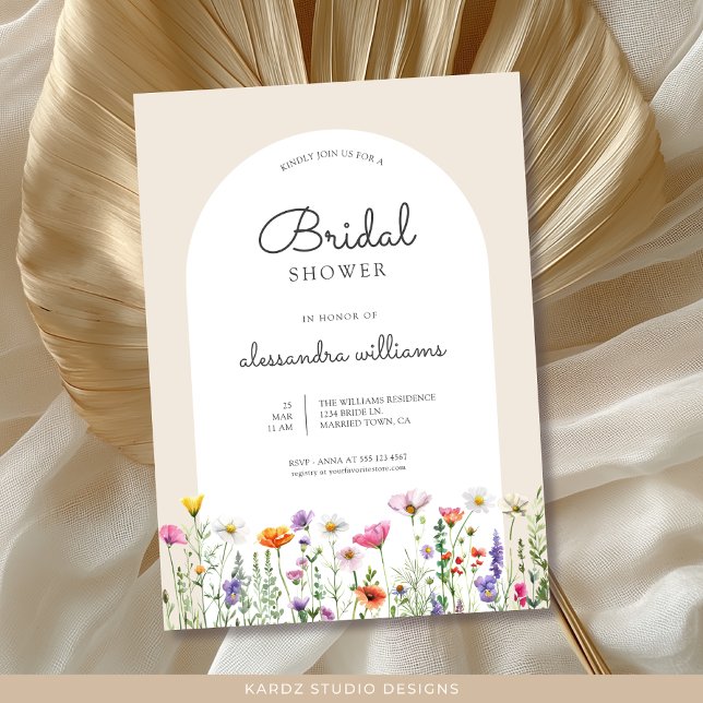 Watercolor Floral Wildflowers Bridal Shower Invitation (- Invite shown in 5 x 7 inches, choose size, paper and corner style. Buy print or digital invitation)