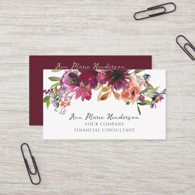 Watercolor Floral Wildflowers  Business Card (Front/Back In Situ)