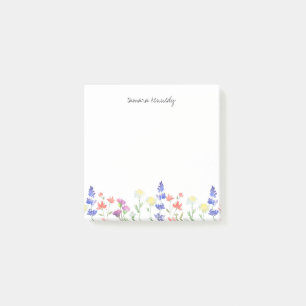 Watercolor Floral Wildflowers Personalised Name  Post-it Notes