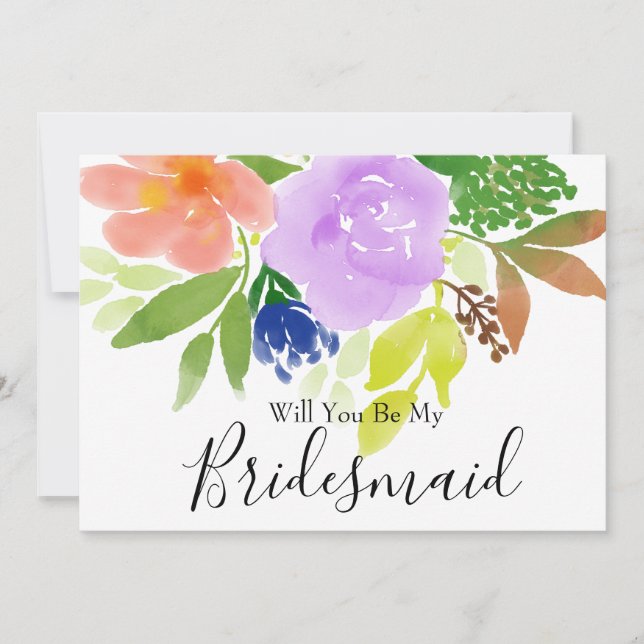 Watercolor Floral Will You Be My Bridesmaid Invitation (Front)