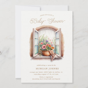Watercolor floral window  baby shower invitation