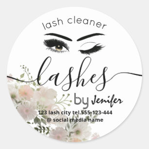 Watercolor floral wink lash extension lash cleaner classic round sticker
