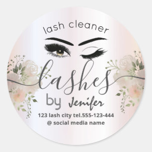 Watercolor floral wink lash extension lash cleaner classic round sticker