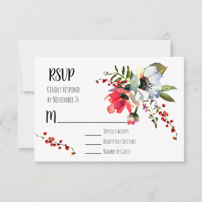 Watercolor Floral Winter berries RSVP (Front)