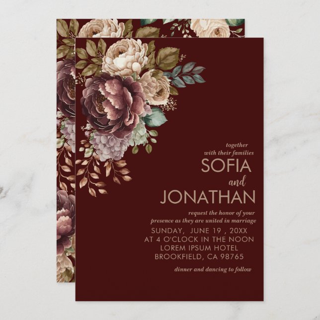 Watercolor floral Winter Wedding Invitation (Front/Back)