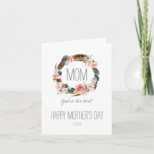 Watercolor Floral with Feathers   Mother's Day Card