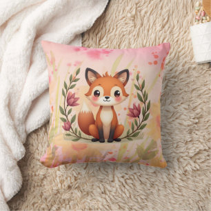 Watercolor Floral With Fox Cushion