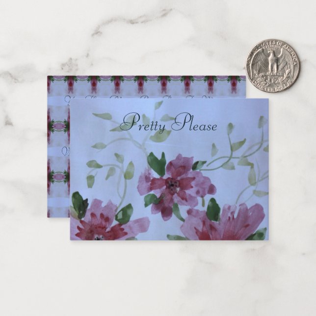 Watercolor Floral With Pink And Blue Card (Front/Back In Situ)