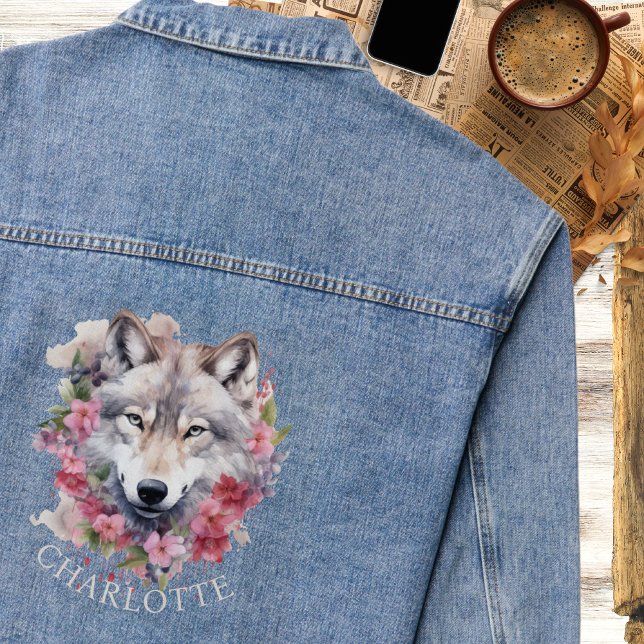 Watercolor Floral Wolf | Personalised Denim Jacket (Creator Uploaded)