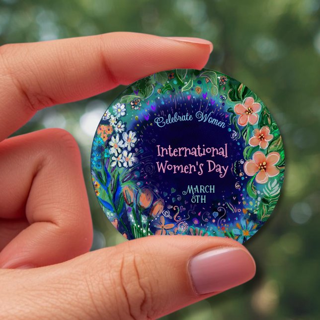 Watercolor Floral  Women's Day Button (Colorful Watercolor Floral Women's Day Button)