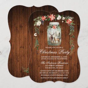 Watercolor Floral Wood Mason Jar Christmas Party Invitation