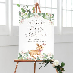 Watercolor Floral Woodland Baby Deer Baby Shower Poster