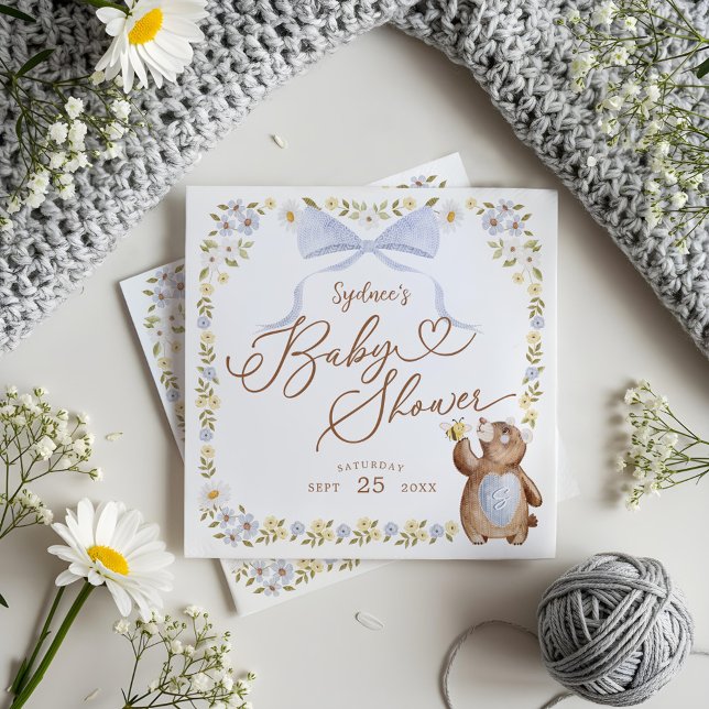 Watercolor Floral Woodland Knitted Bear Baby Boy  Napkin (Watercolor Floral Woodland Knitted Bear Baby Boy Napkins)