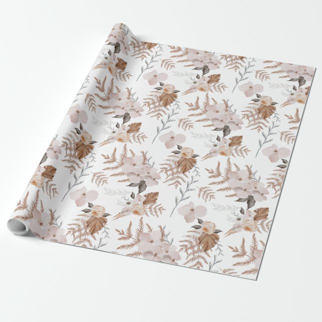 Watercolor Floral Wrapping Paper Sheets (Unrolled)