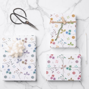 Watercolor Floral Wrapping Sheet Set   3 sheets