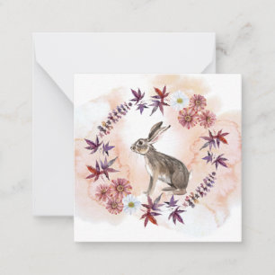 Watercolor Floral Wreath and Hare Note Card