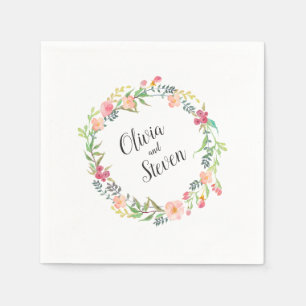 Watercolor Floral Wreath Boho Wedding Napkin