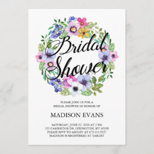 Watercolor Floral Wreath Bridal Shower Invitation