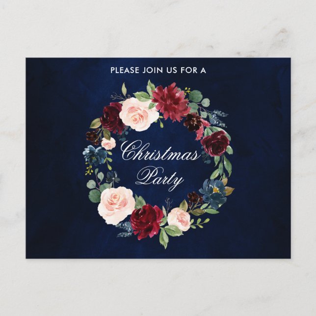 Watercolor Floral Wreath Christma Party Invitation Postcard (Front)