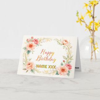 Watercolor Floral Wreath – Elegant Happy Birthday Card