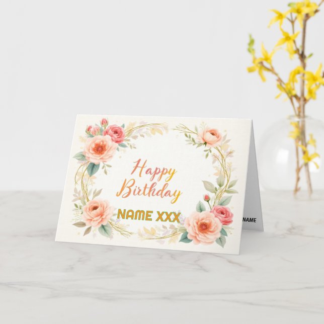 Watercolor Floral Wreath – Elegant Happy Birthday Card (Yellow Flower)