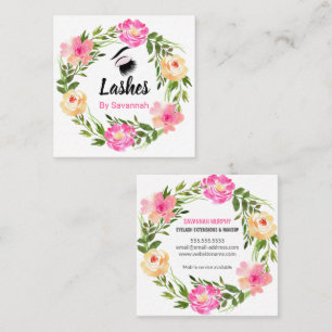 Watercolor  Floral Wreath Eyelash Extensions Busin Square Business Card
