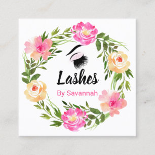 Watercolor  Floral Wreath Eyelash Extensions Busin Square Business Card