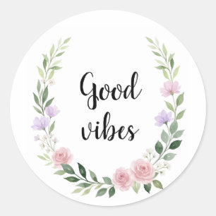 Watercolor Floral Wreath Good Vibes Sticker