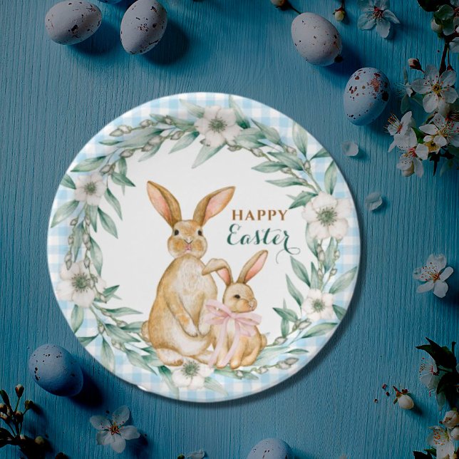 Watercolor Floral Wreath Happy Easter Paper Plate (Creator Uploaded)