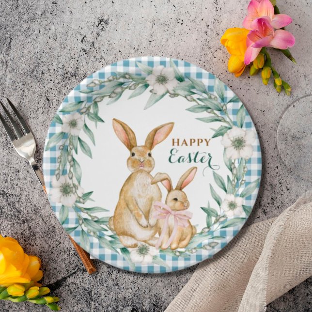 Watercolor Floral Wreath Happy Easter Paper Plate (Creator Uploaded)