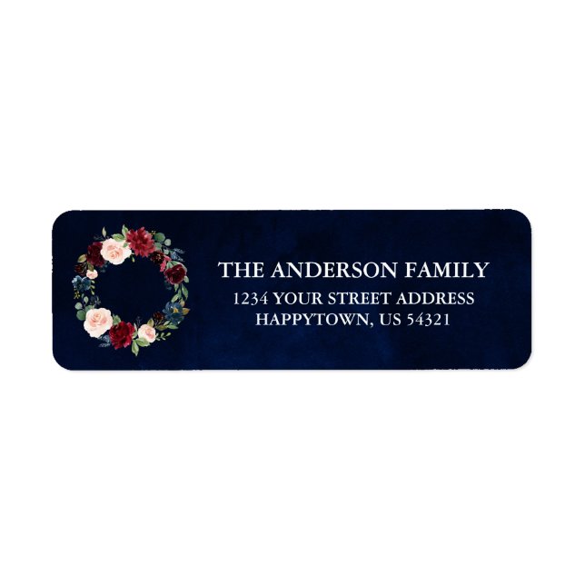 Watercolor Floral Wreath Holiday Blue Address (Front)