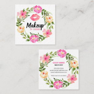 Watercolor  Floral Wreath Makeup Arist Business Ca Square Business Card